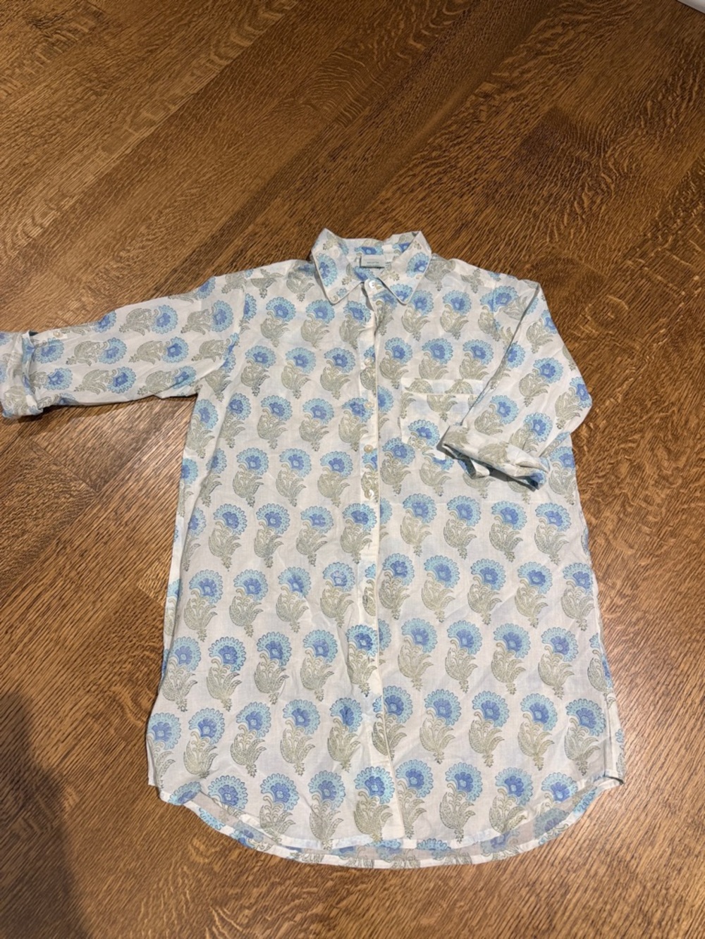 Julia Amory Husband Shirt- Light Blue Floral Button-Up Shirt